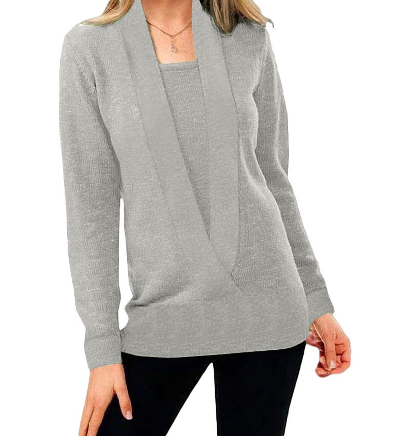 Women's Knit Colorblock Deep V-Neck Long Sleeve Sweater Top