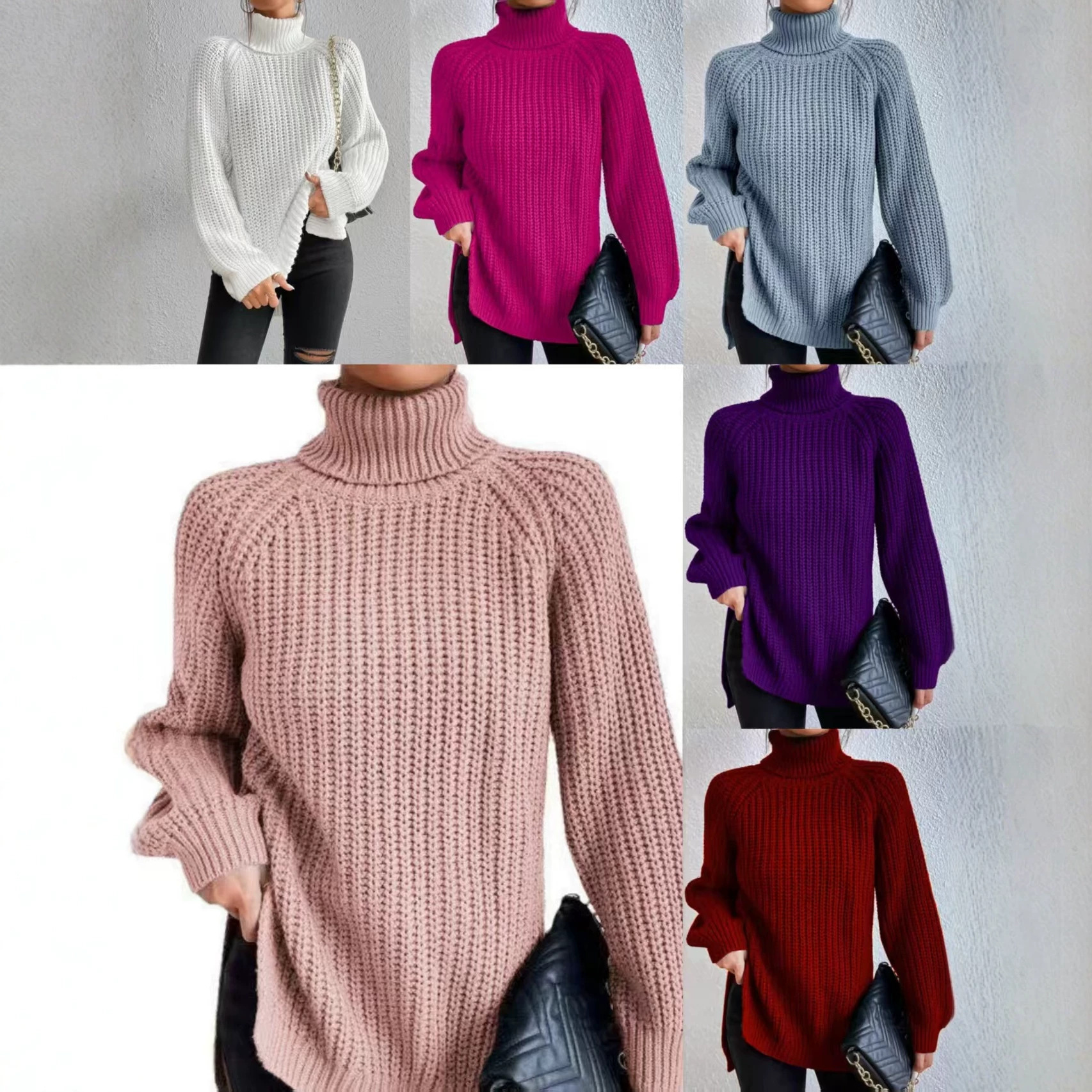 Women's Turtleneck Midi Sweater Soft French Style Pullover
