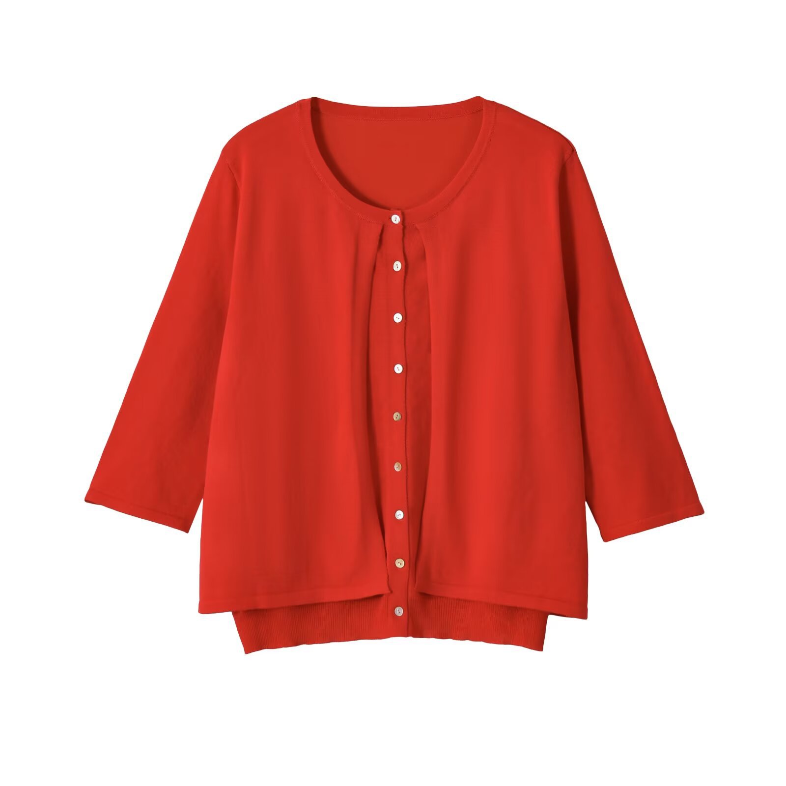 Women's Red Mid-Sleeve Top Casual Round Neck Pullover