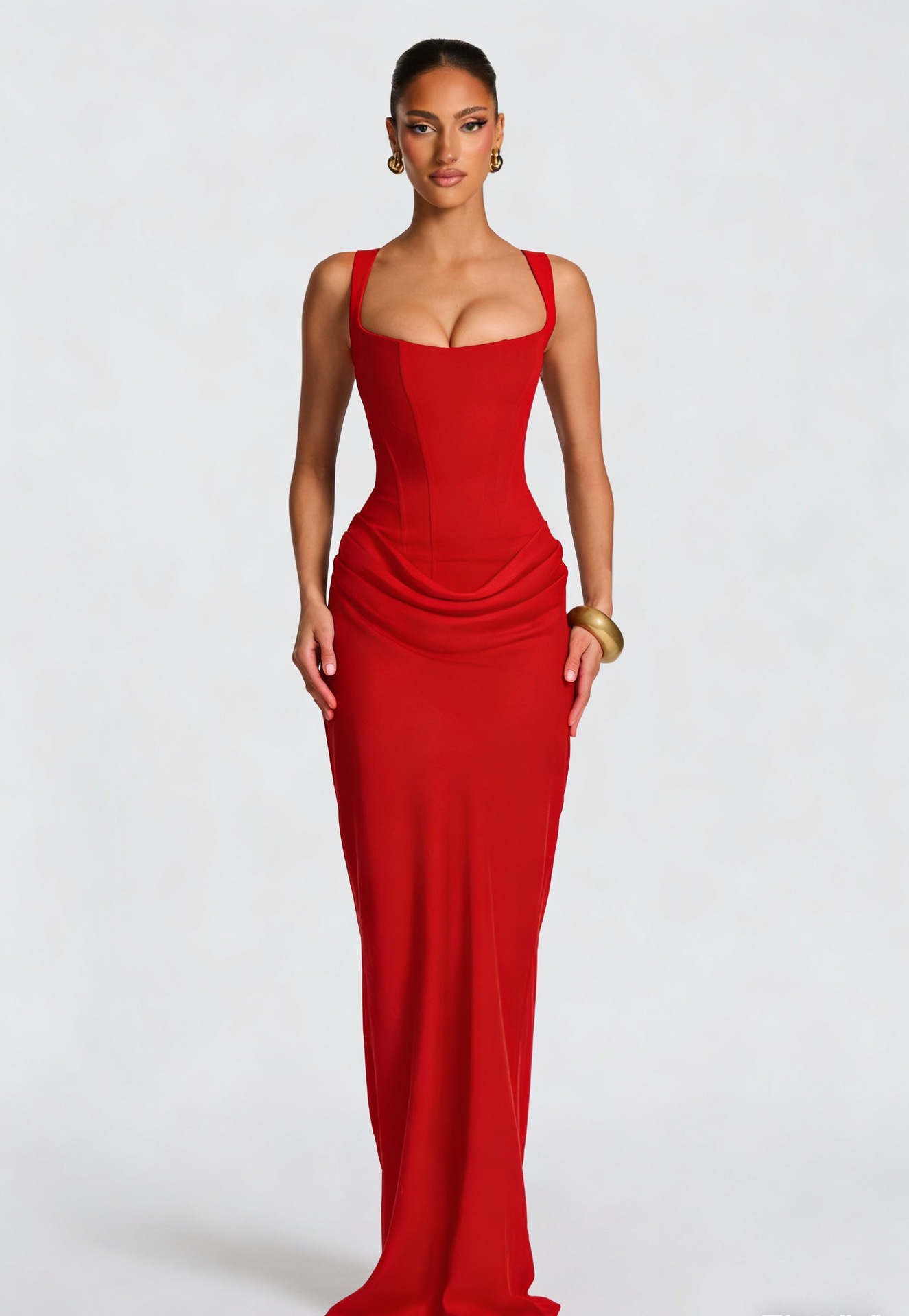 Women's Sleeveless Bodycon Maxi Dress with Corset Detail