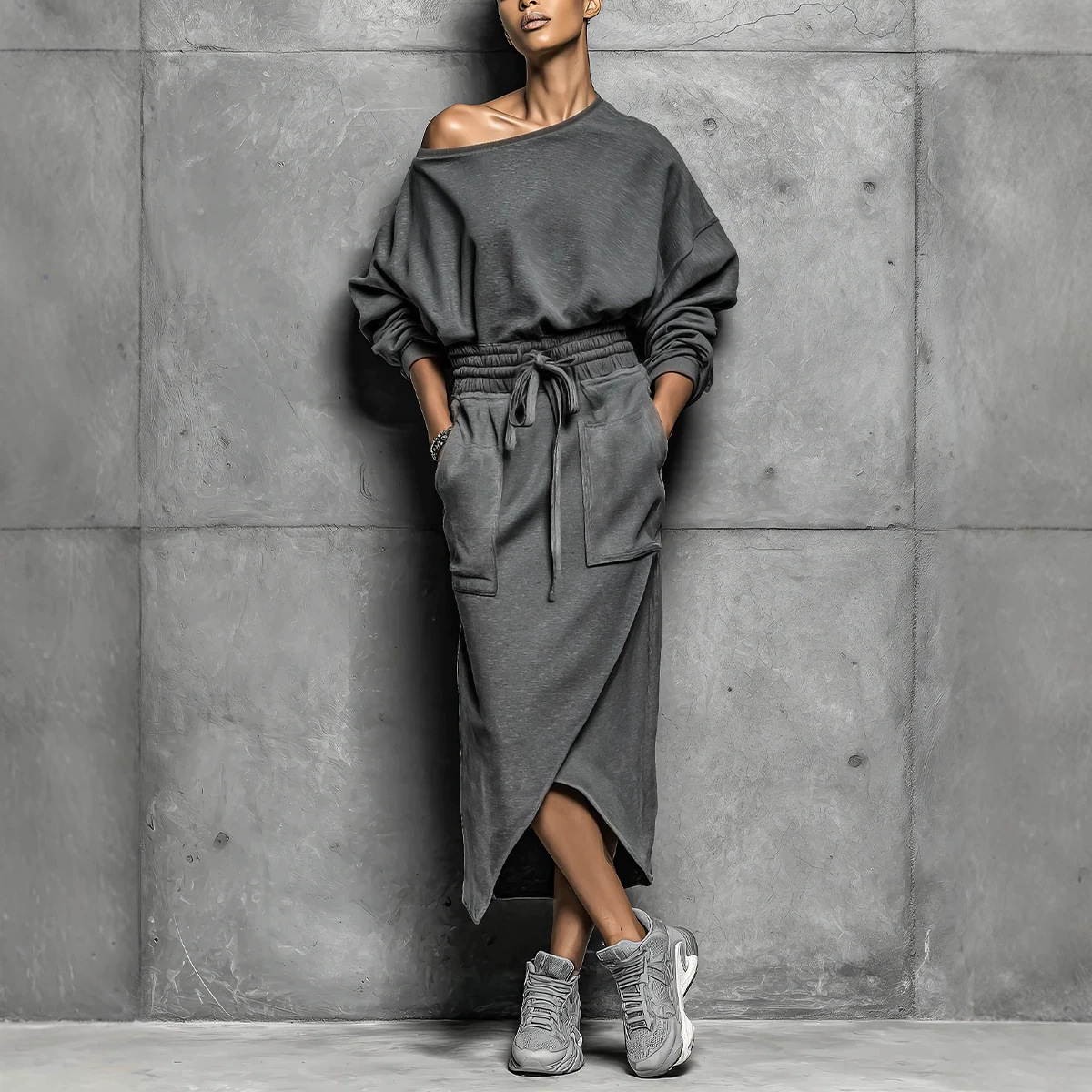 Women's Solid Color Casual Loose Long Skirt Two-Piece Set