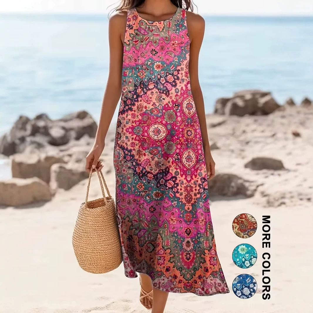 Women's Sleeveless Midi Dress 3D Print Beach Vacation Casual