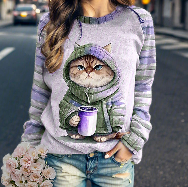 3D Digital Print Raglan Sleeve Crewneck Long Sleeve Sweatshirt for Women