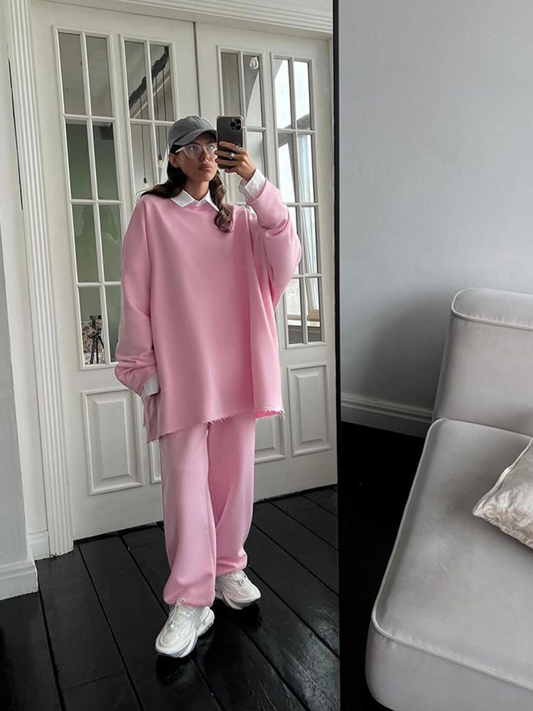 Women's Long Sleeve Crewneck Sweatshirt and Pants Two-Piece Set