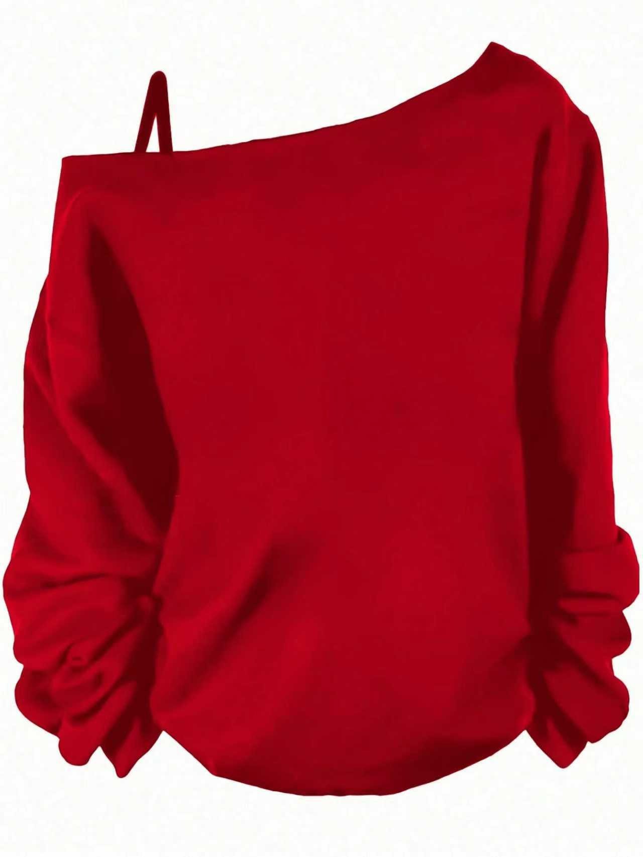 Women's One-Shoulder Long-Sleeve Loose Vintage Sweatshirt with Graphic Print