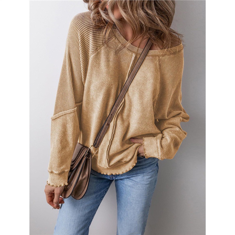 Women's Color-Block Crewneck Long-Sleeve Loose Pullover Sweatshirt