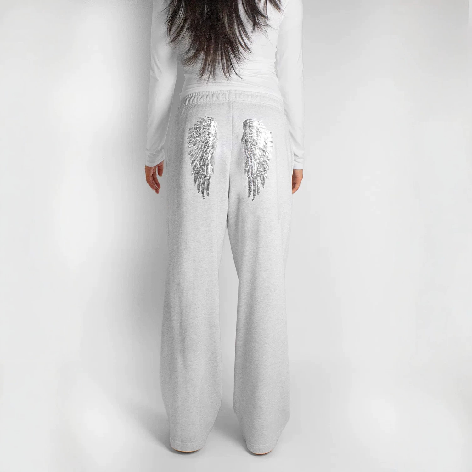 Wing Sequin Embroidered Loose Pockets Women's Pants