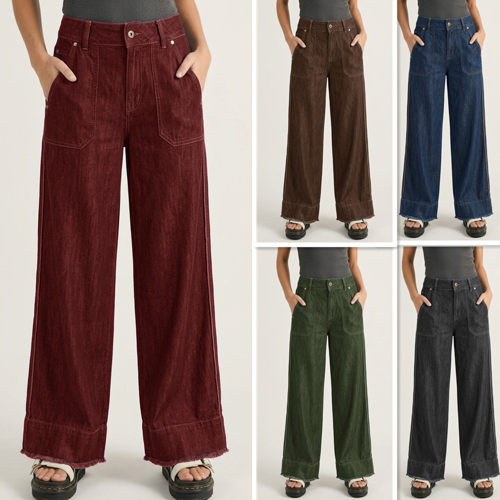 Women's Straight-Leg Washed Denim Pants Casual Commuter
