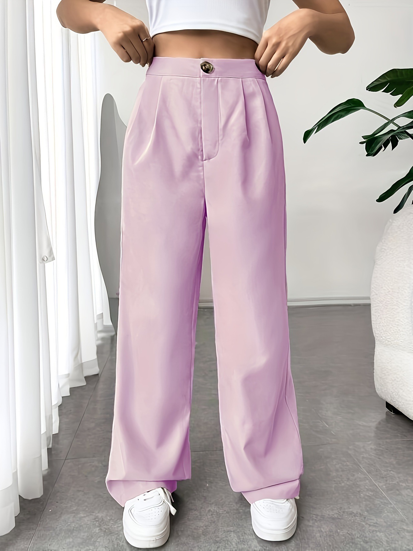 High-Waist Loose Straight Suit Pants for Women
