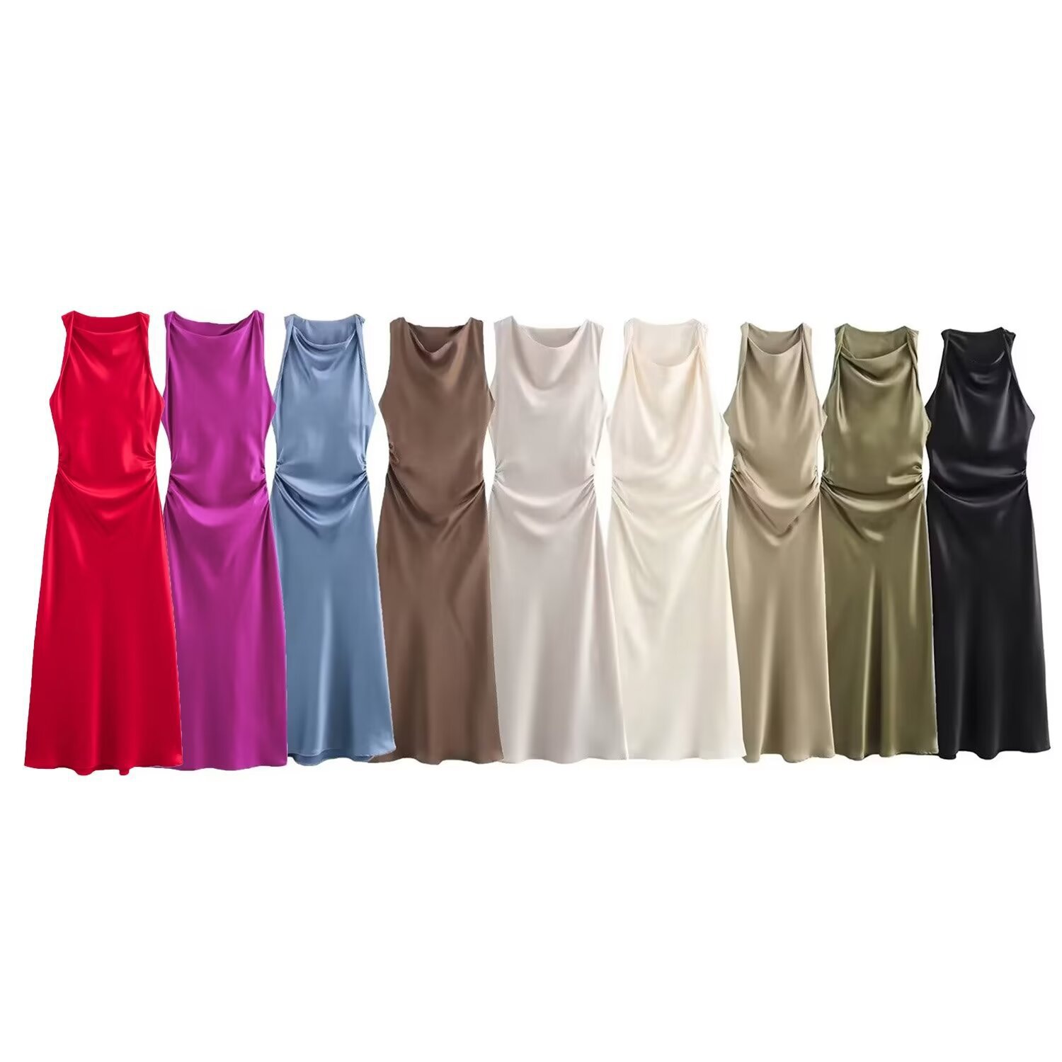 Satin-Feel Sleeveless Midi Dress