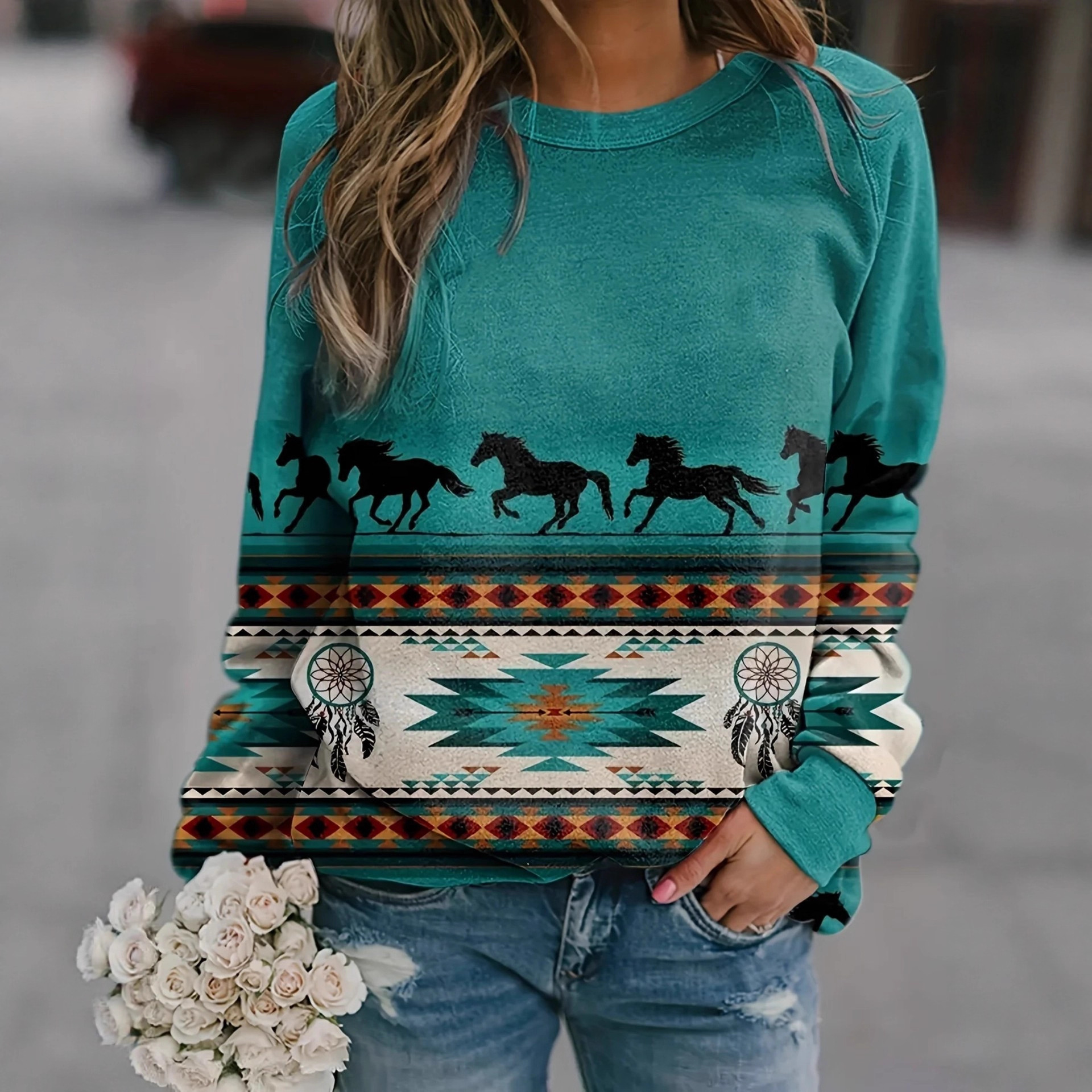 Women's Bull Head Paisley Print Crewneck Sweatshirt