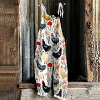 Women's Printed Vintage Sleeveless Wide-Leg Jumpsuit