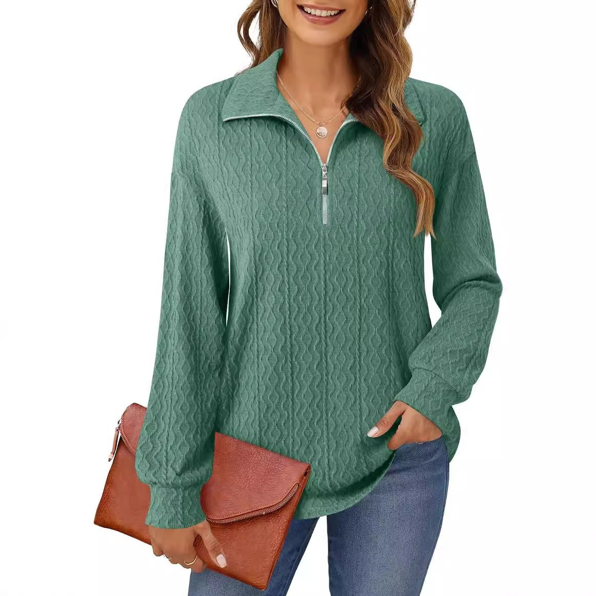 Women's Zip-Up Long-Sleeve Solid Color Hoodie