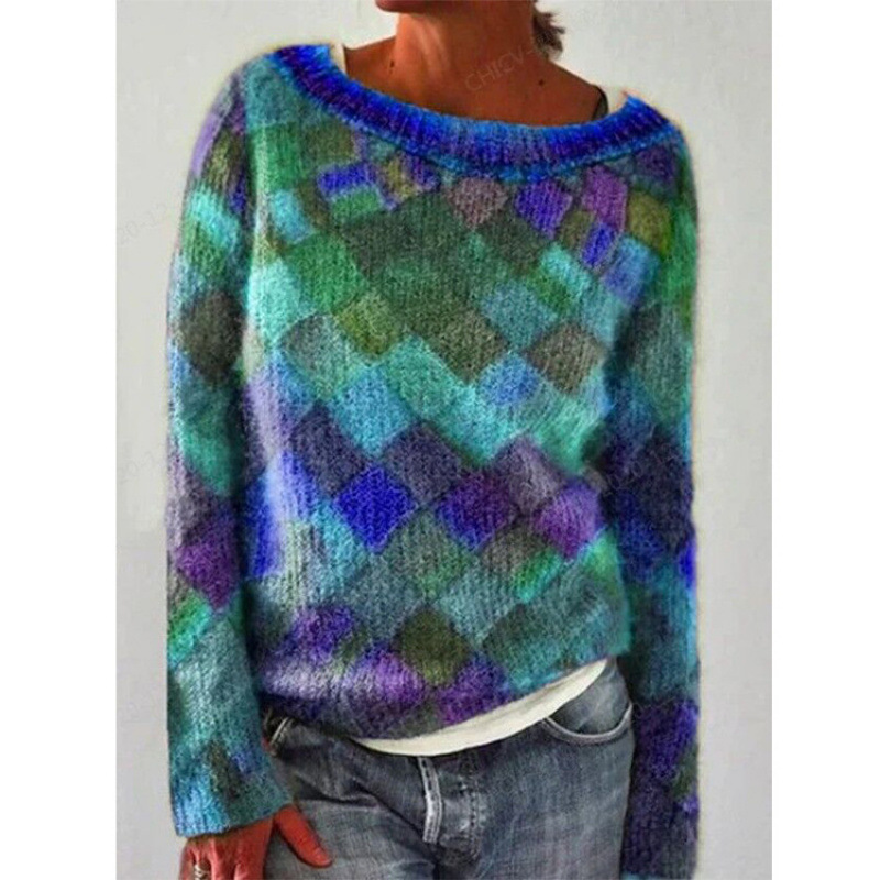 3D Print Women's Crewneck Pullover Sweater Long Sleeve Knit Top