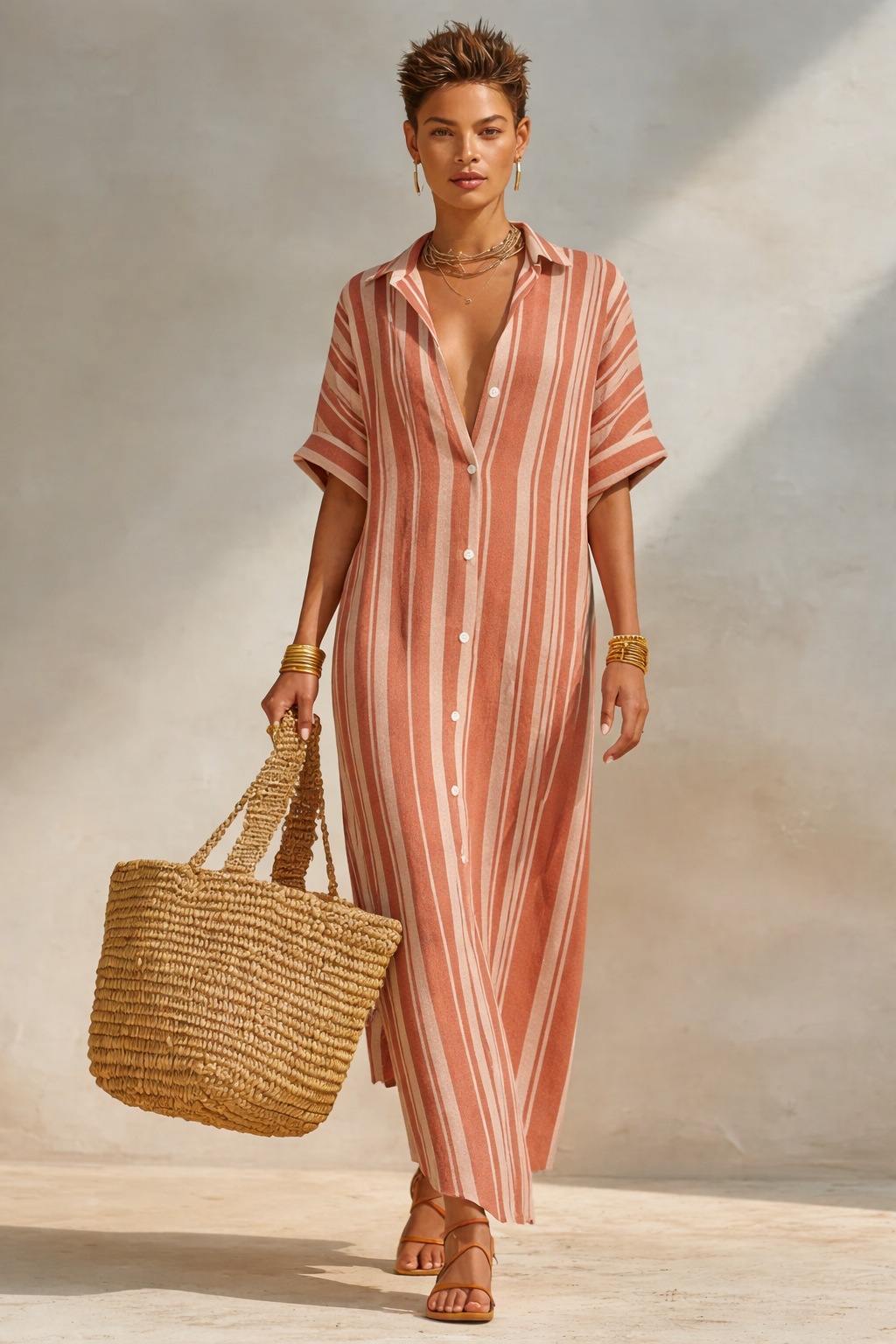 Women's Striped Shirt Dress Loose Casual Long Vacation Dress