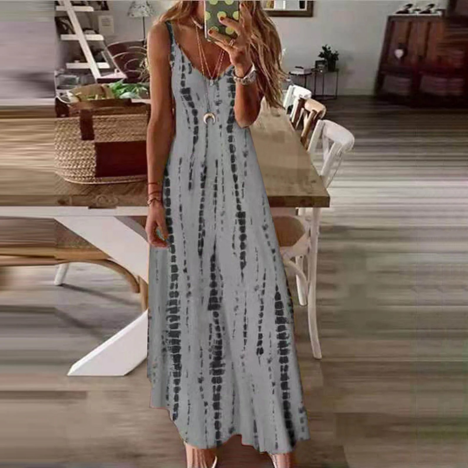 Women's Vintage Floral Print Sleeveless Midi Dress Casual Loose Fit