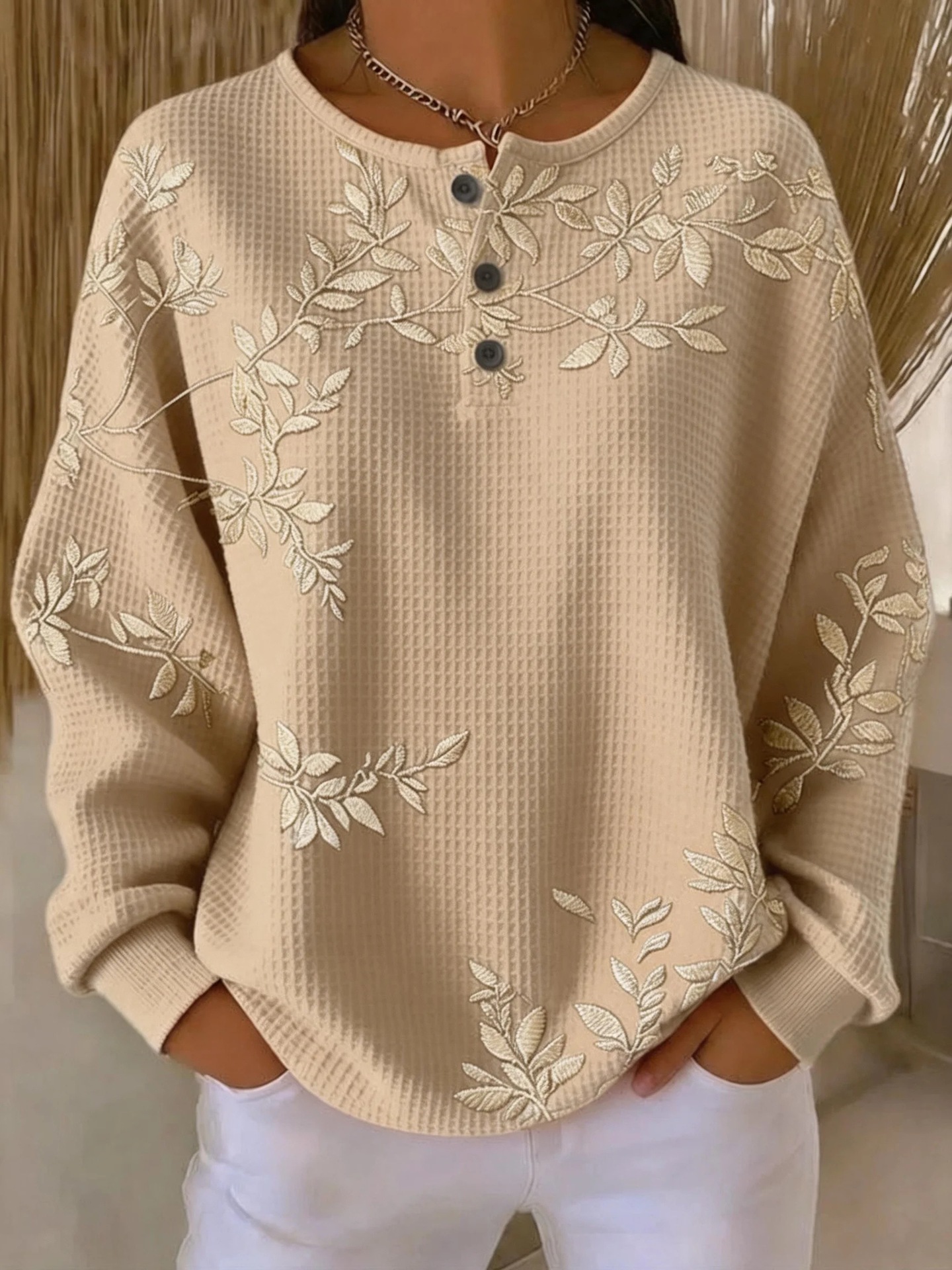 Women's Vintage Floral Print Button Sweatshirt