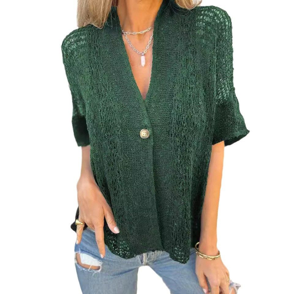 Women's One-Button Hollow-Out Knit Cardigan Top