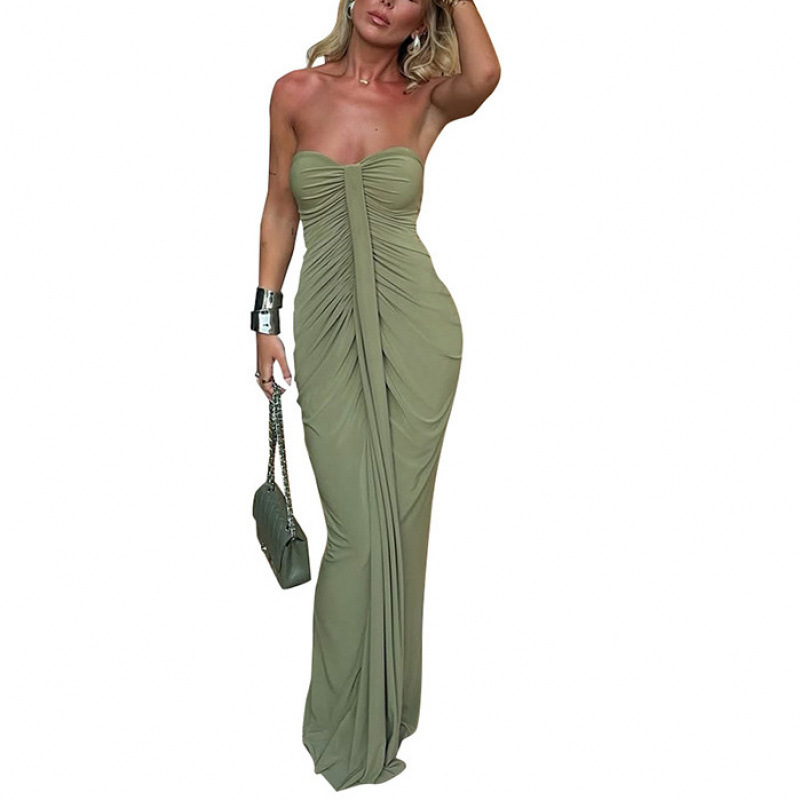 Sexy Ruched Tube Bodycon Long Dress