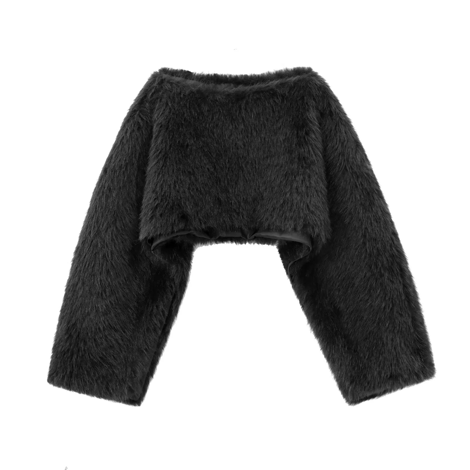 Women's Faux Fur Short Pullover Top Crewneck