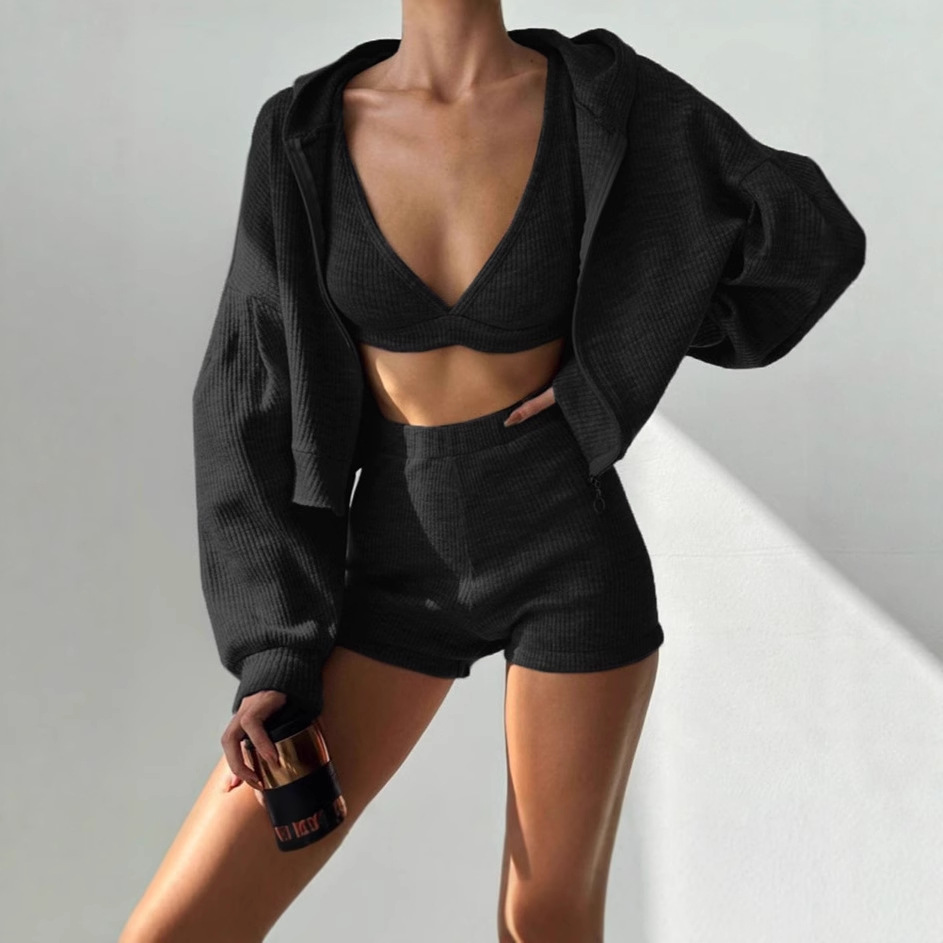 Women's Zip-Up Hoodie Sweatsuit Set Cropped Top & Pants