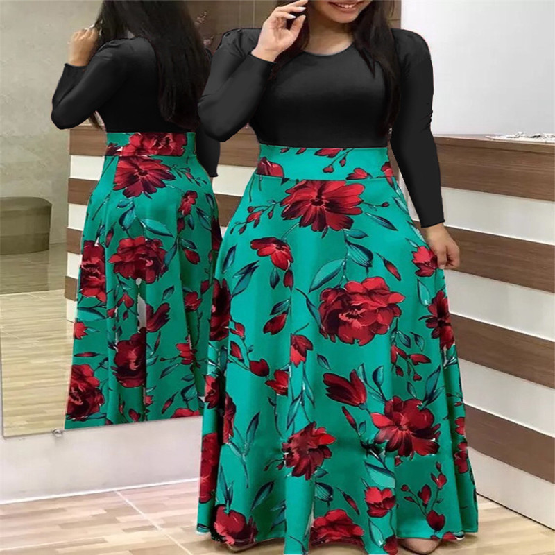 Floral Print Color-Block Short-Sleeve Plus-Size Dress