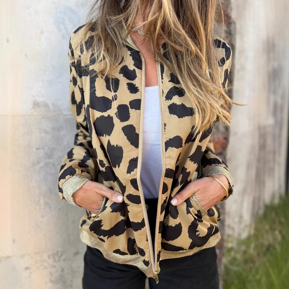 Leopard Print Zip-Up Bomber Jacket