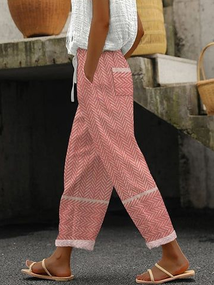 Women's Drawstring Pocket Straight-Leg Pants with Digital Print