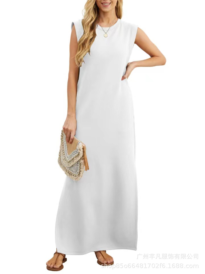 Women's Summer Casual Loose Long A-Line Dress Sleeveless Round Neck