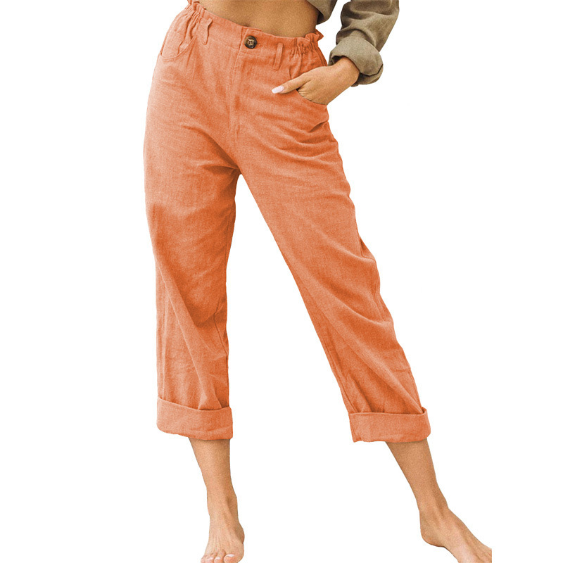 Women's Cotton-Linen High-Waist Straight-Leg Casual Pants
