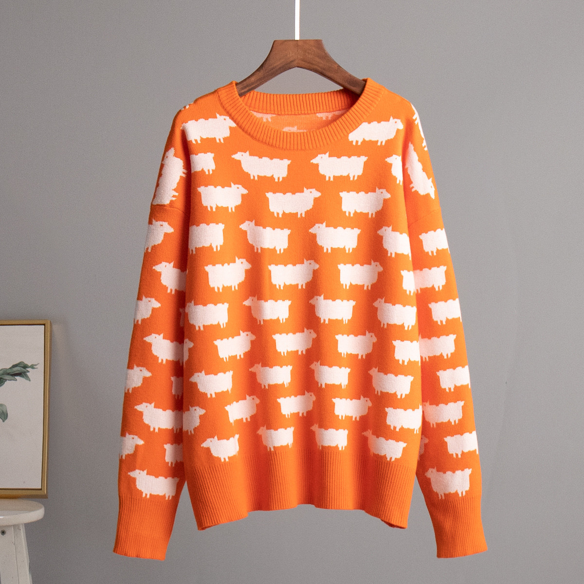 Alpaca Jacquard Crewneck Sweater Women's Loose Pullover