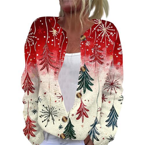 Christmas Hat Print Button-Front Cardigan for Women
