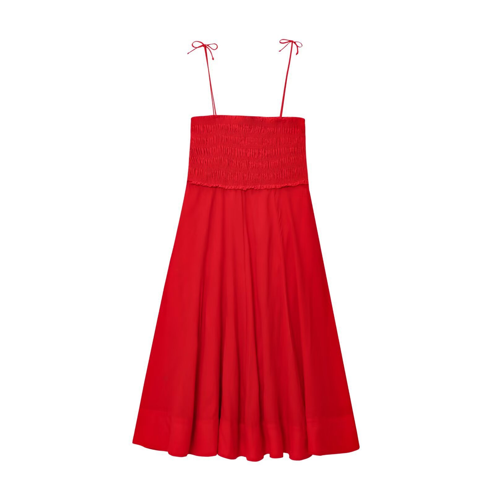 Cotton Midi Dress V-Neck Sleeveless Solid