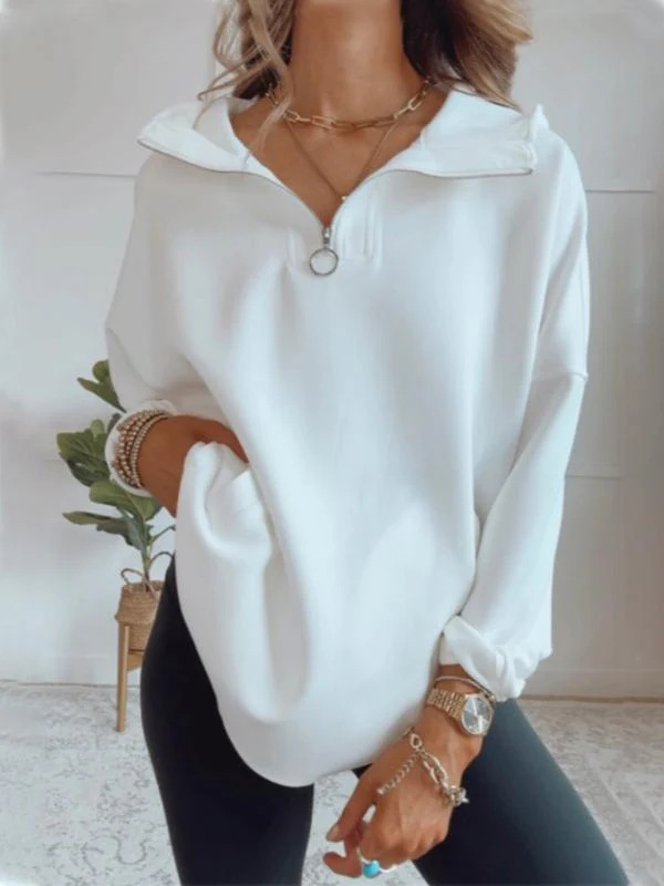 Women's Loose Fit Zip-Up Hoodie with Lapel Collar