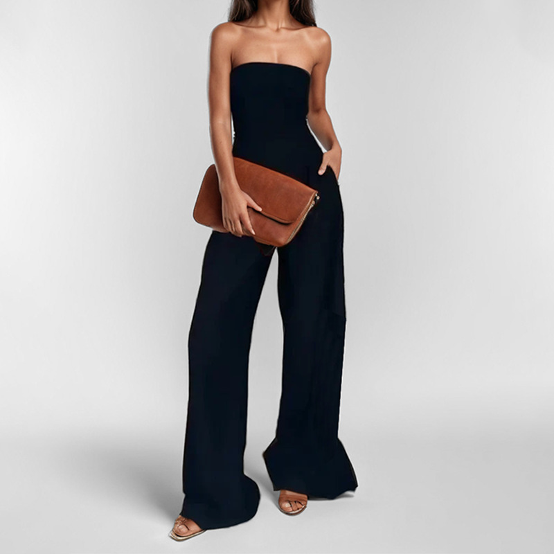 Women's Strapless High-Waist Wide-Leg Jumpsuit