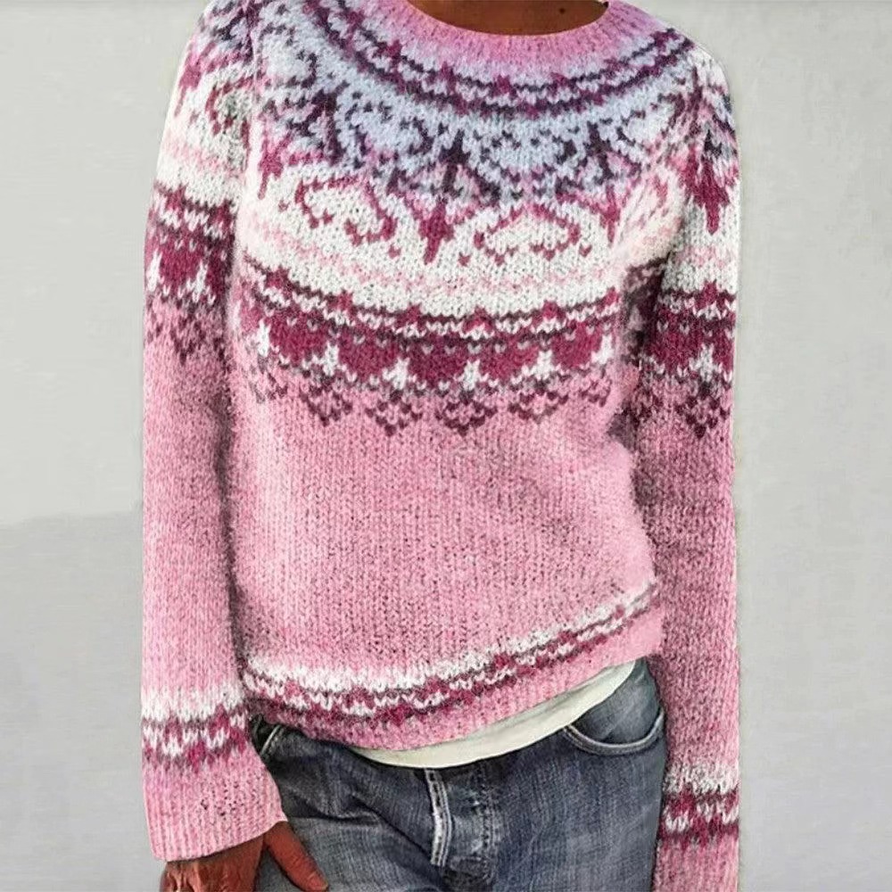 Women's Color-Block Crewneck Pullover Knit Sweater