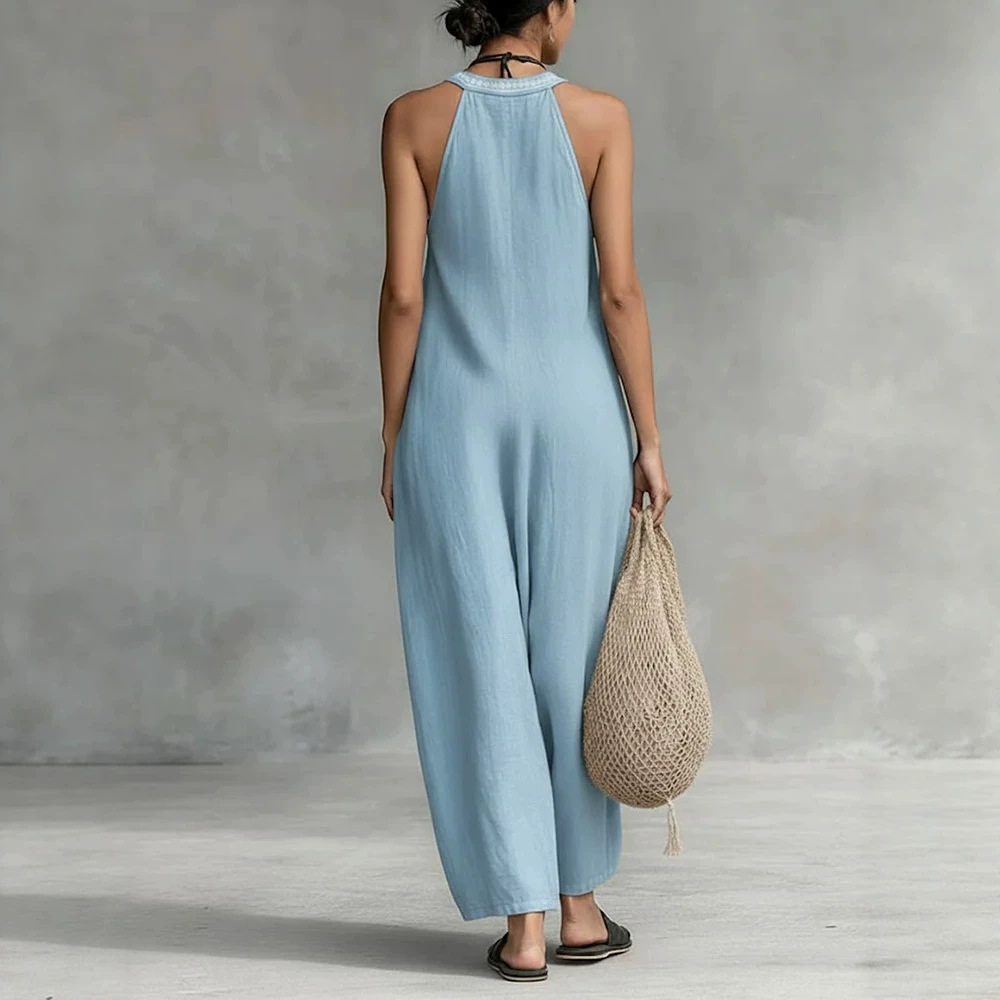 Women's V-Neck Halter Printed Jumpsuit Casual Vacation Sleeveless