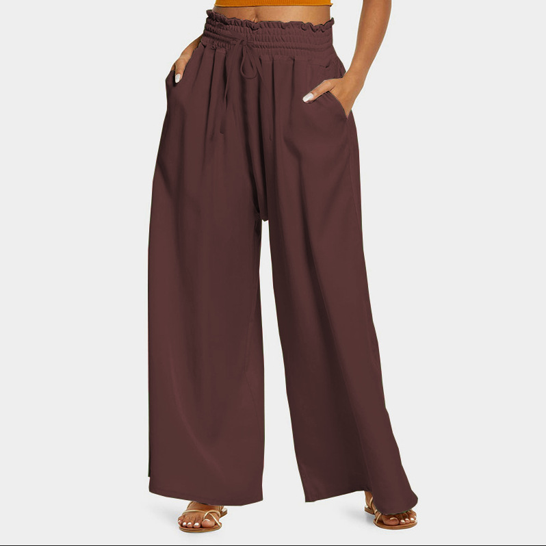 Women's High-Waist Wide-Leg Pants Solid Color Loose Casual Trousers