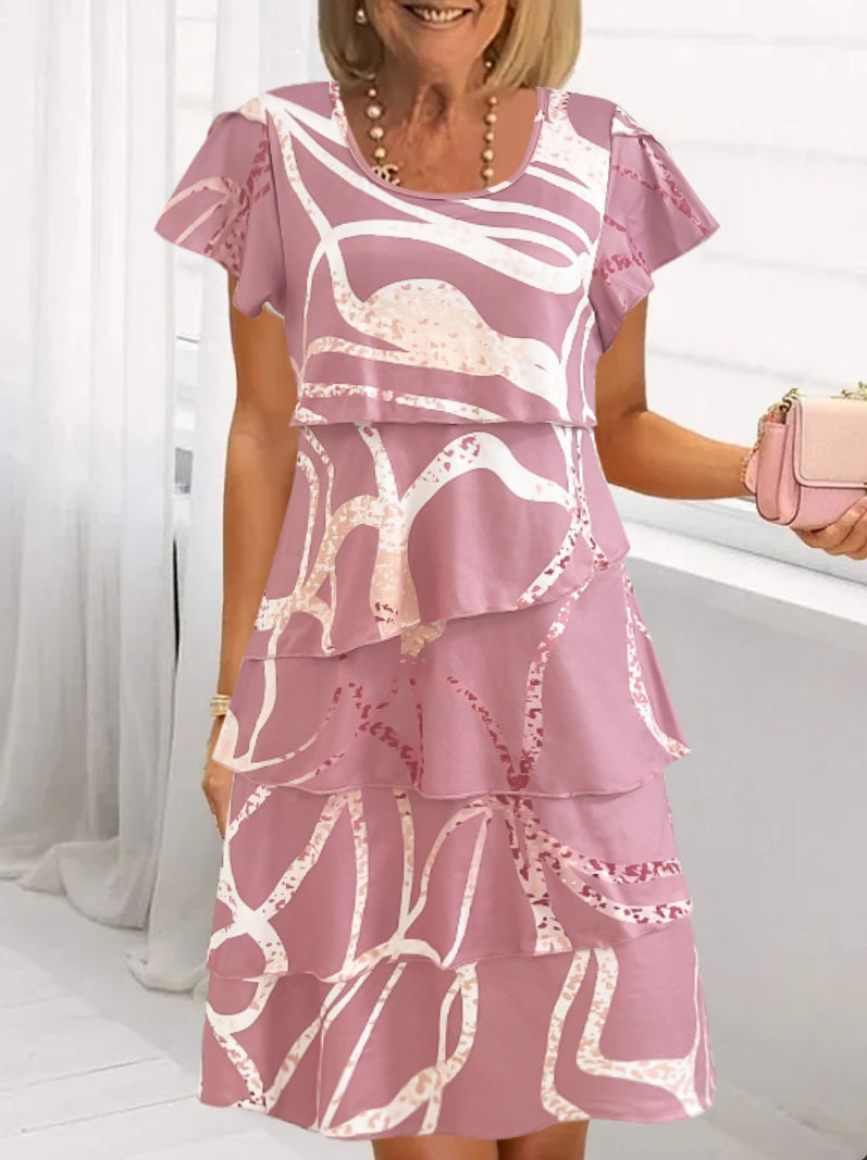 Summer Print Dress Round Neck Ruffle Sleeve Patchwork Women's Dress