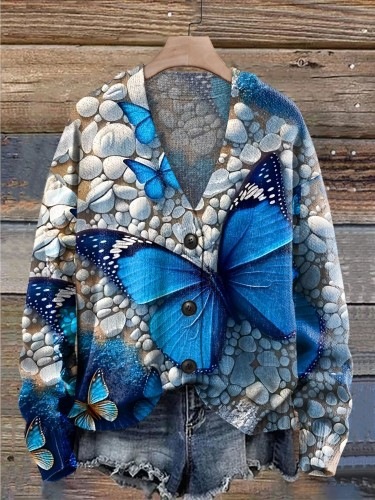 Abstract Print Open-Front Cardigan Sweater
