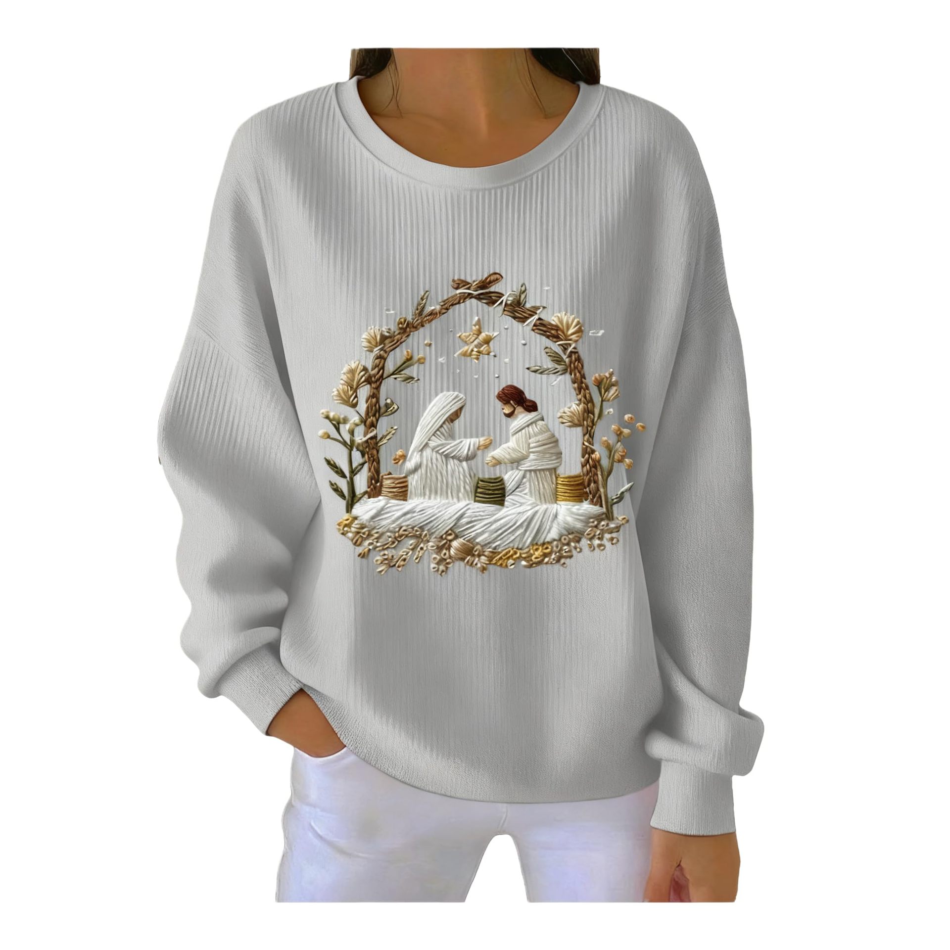 Women's Garden Floral Catholic Print Crewneck Sweatshirt