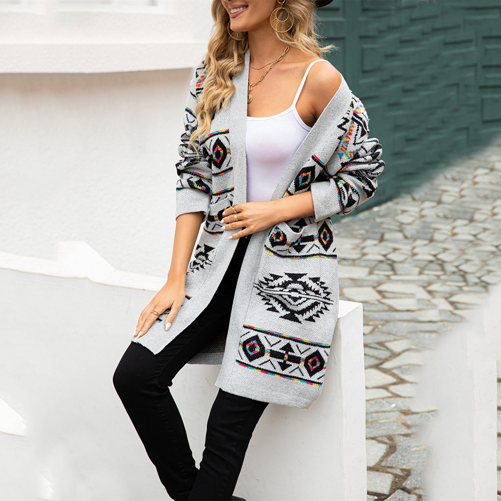 Women's Oversized Diamond Knit Long Cardigan Sweater