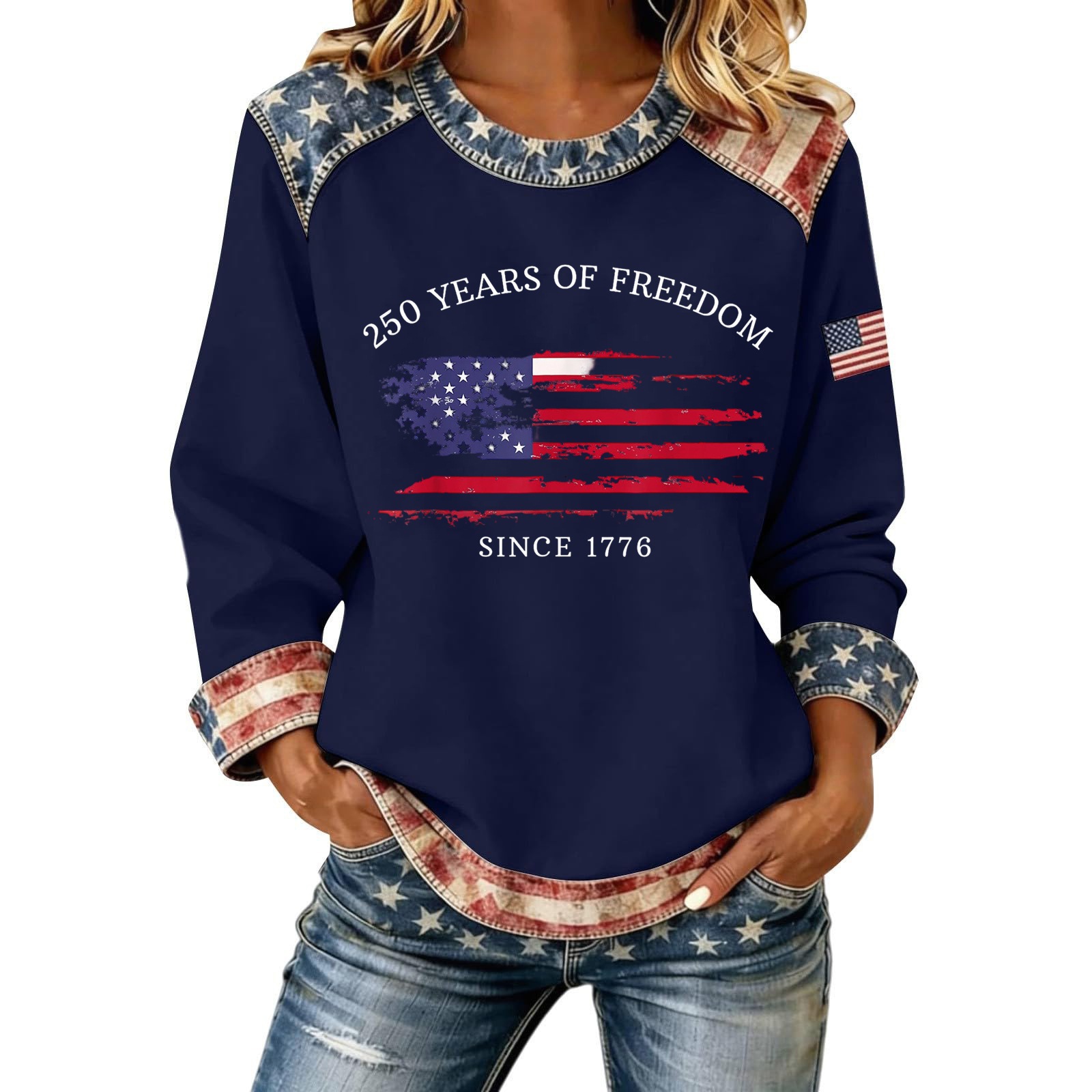 Women's American Flag Print Crewneck Sweatshirt