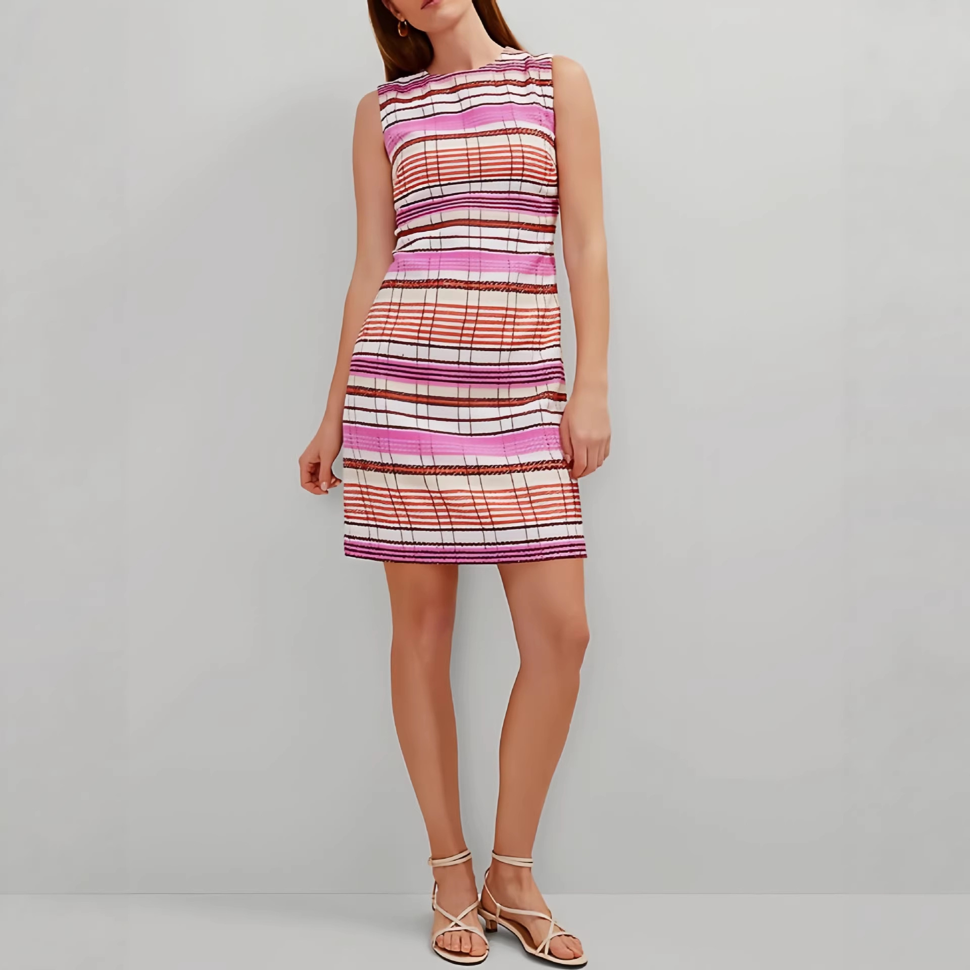 Women's Summer Sleeveless Square Neck Striped Dress