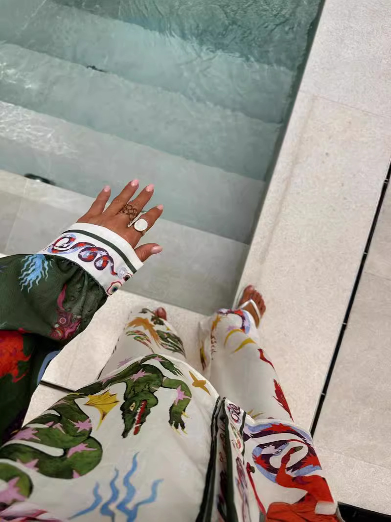 Macaron Print Linen Long-Sleeve Shirt and Pants Set
