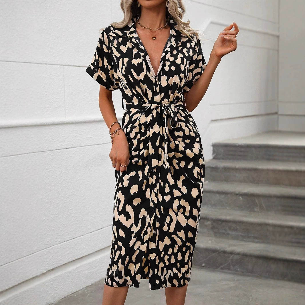 Women's Floral Print Short Sleeve Midi A-Line Dress