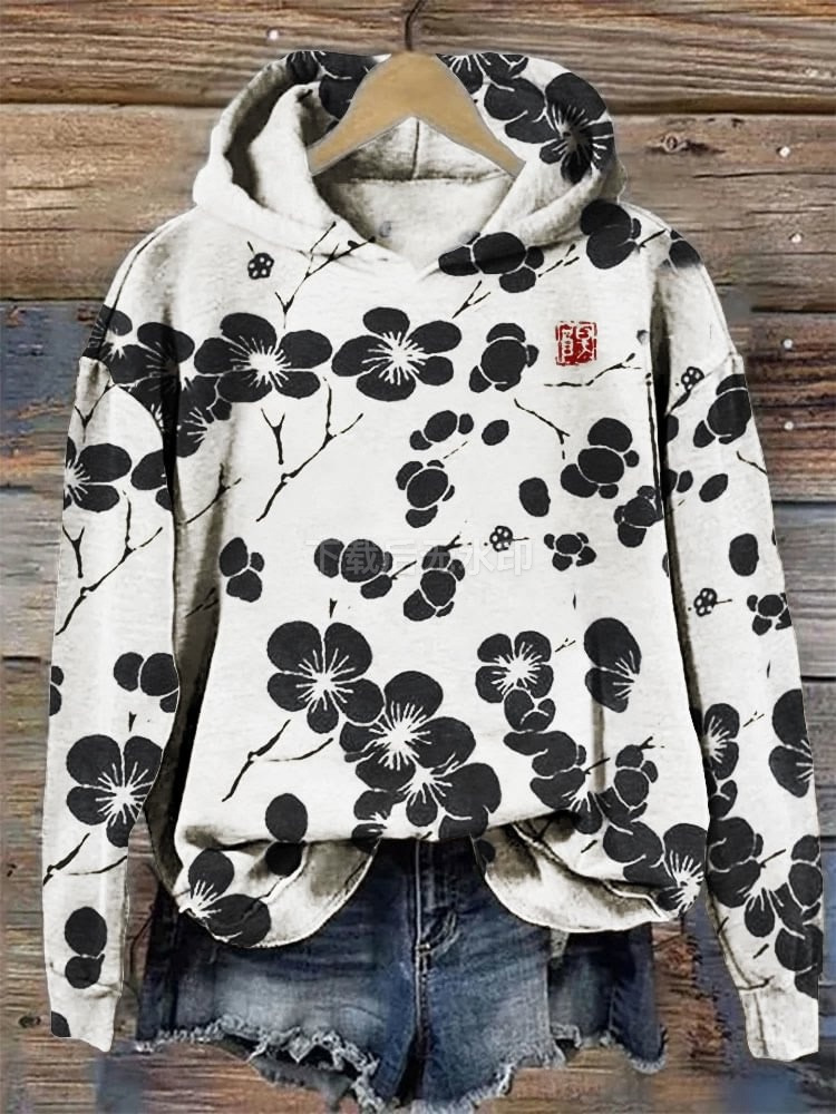 Women's Floral Petal Digital Print Hoodie
