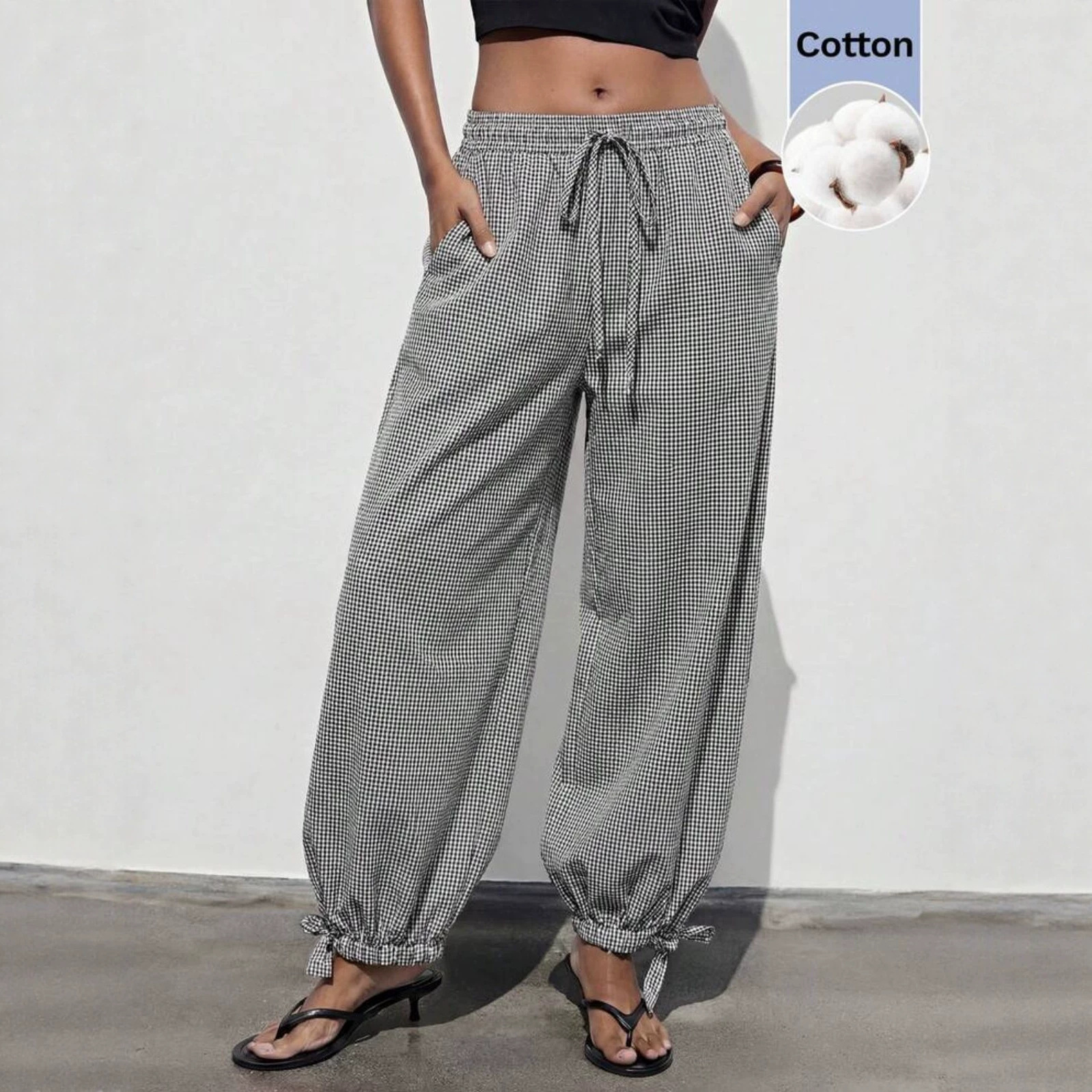 Women's Solid Drawstring Waist Harem Pants with Pockets