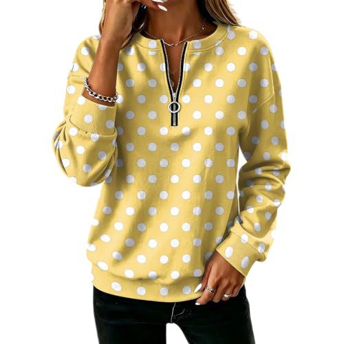 Polka Dot Print Half-Zip Stand Collar Hoodie for Women