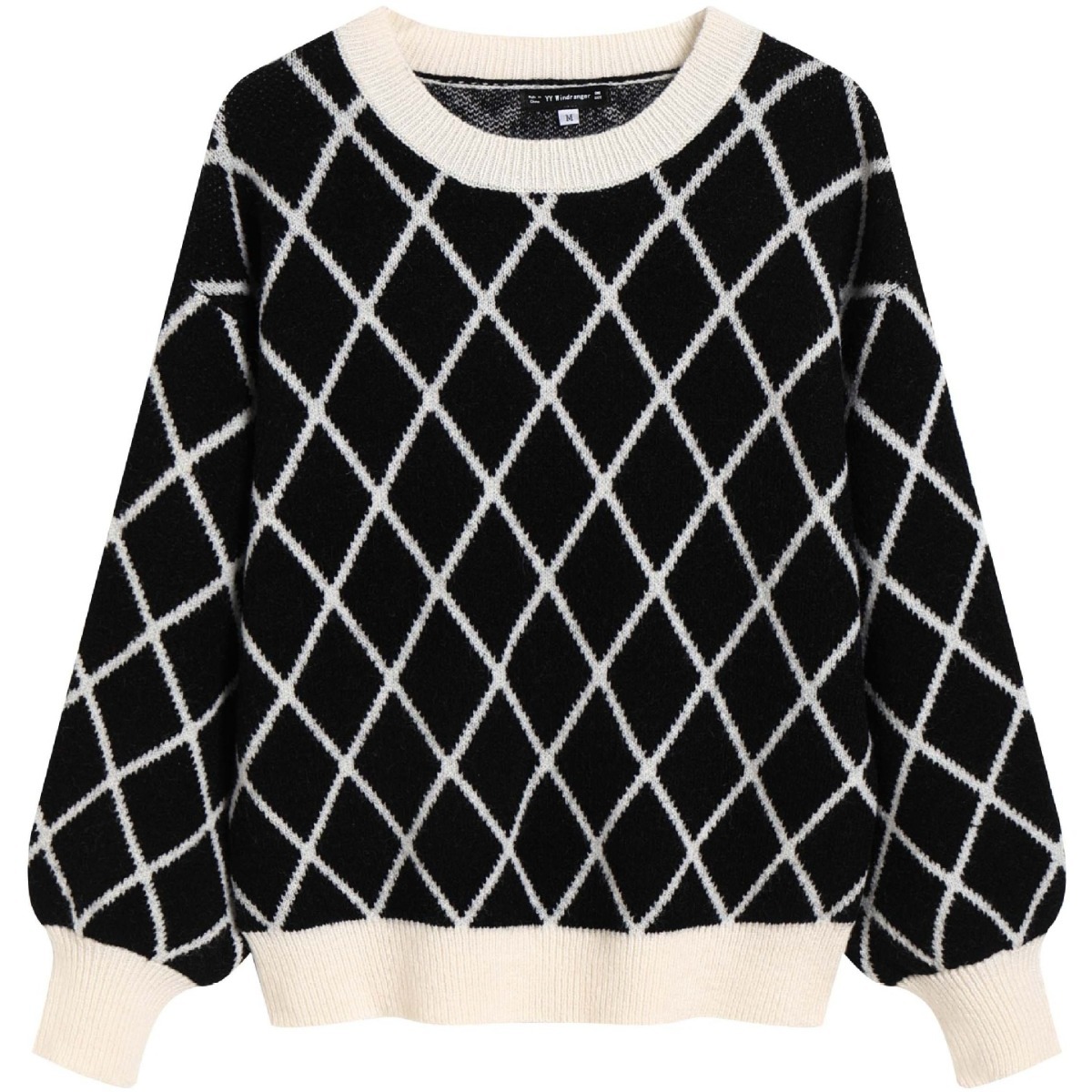 Black & White Checkered Crewneck Jacquard Sweater